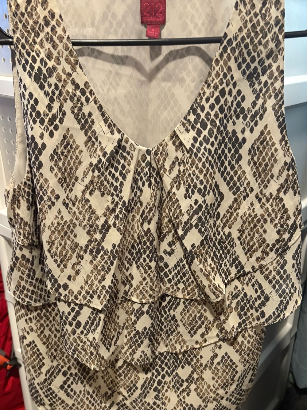 212 Collection Cream & Brown Snake Print Sleeveless Blouse ruffles